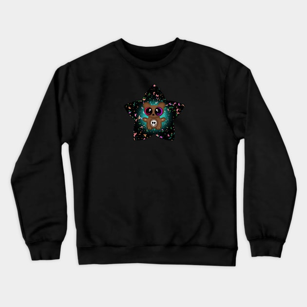 Cute Little Big Eyed Scarebear In A Star Crewneck Sweatshirt by JM's Designs